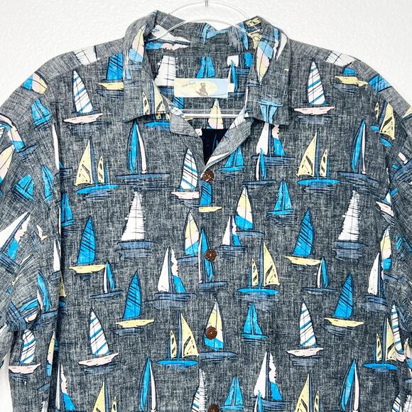 HIGH SURF Sailboat Hawaiian Aloha Button Down Shirt Short Sleeve Mens Size XL - Picture 4 of 9